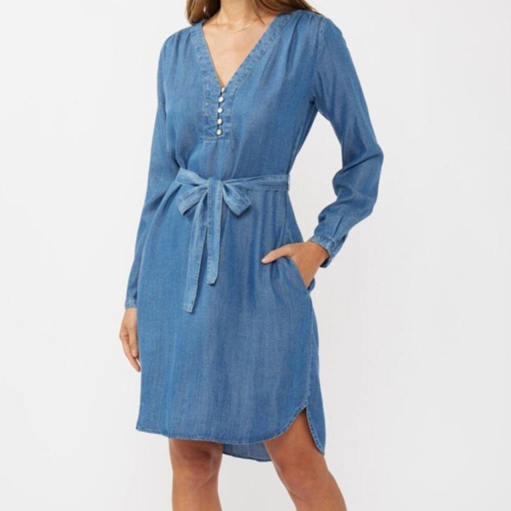 LOVESTITCH Poet Henley Midi Dress Blue size Small